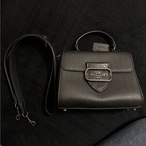 Coach Black Pebbled Leather Top Handle Satchel with Strap